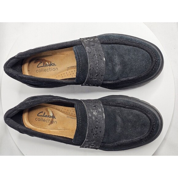 Clarks Collection Leather Suede Loafers Calla Ease Black Leopard Women’s Size 6 - Picture 6 of 8